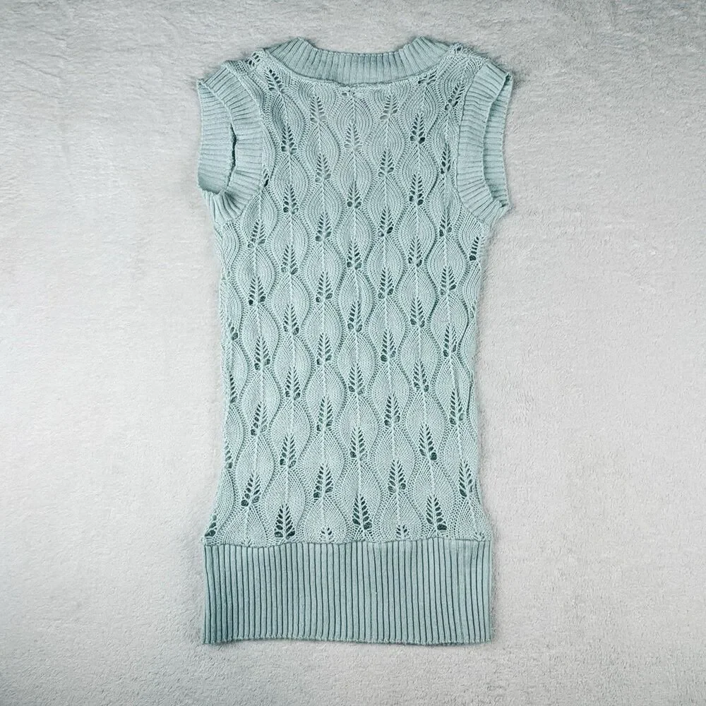 Vintage Y2K Justice Sweater Girls M Mint Green Open Knit Collegiate Preppy Fairy
